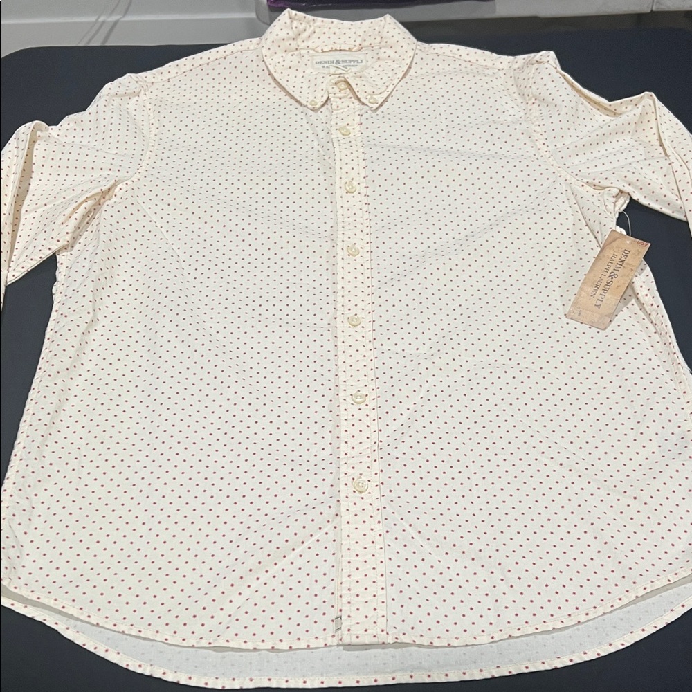 Denim & Supply Ralph Lauren Cream and Red Polka Dot Shirt